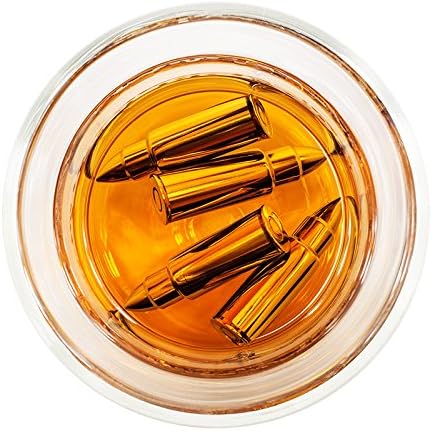 Gold Bullet Shaped Whiskey Stones By Hombae :: Set of 6 with Storage Bag, Food Grade Stainless Steel Chilling Rocks :: Ice Cubes for Whiskey Lovers (Gold)