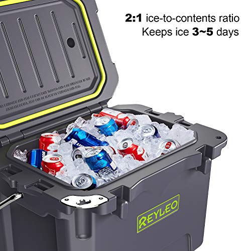 REYLEO Cooler, High-end Portable Rotomolded Cooler, 30-Can Capacity, 21 Quart, 3-Day Ice Retention, Bear Resistance, Camping Cooler, Ice Chest (Built-in Bottle Opener, Cup Holder,Fish Ruler,incl.)