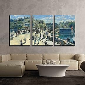 3 Piece Canvas Wall Art - Pont Neuf, Paris by Pierre-Auguste Renoir - Modern Home Art Stretched and Framed Ready to Hang - 16"x24"x3 Panels
