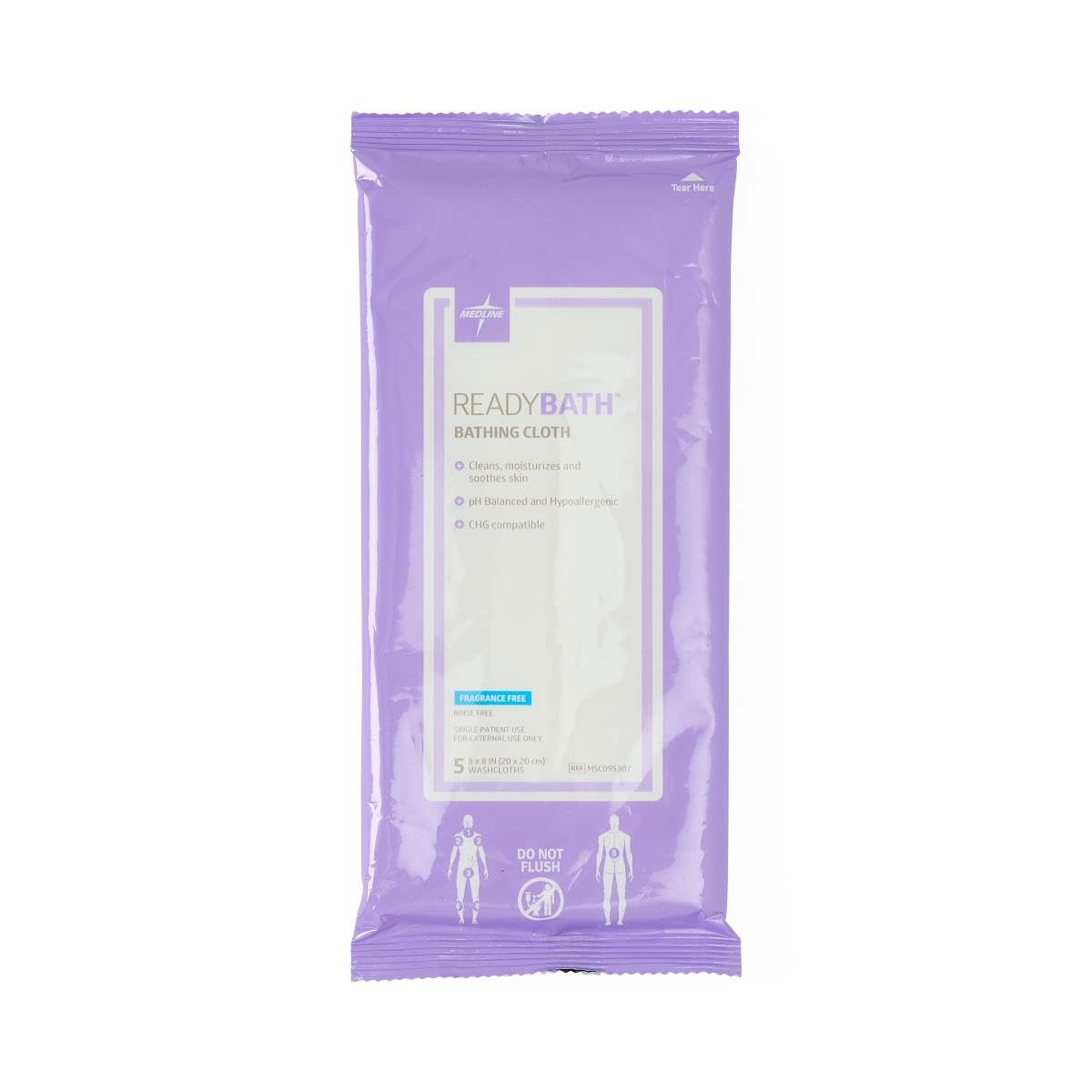 Medline ReadyBath Adult Bath Wipes, 150 Wipes (5 Wipes, 30 Packs), Unscented, No Rinse Formula with Aloe, Shower Wipes for Sensitive Skin, Hypoallergenic & Alcohol-Free Wet Wipes, 8 x 8 Inch