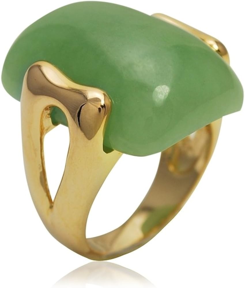 Gold Plated Sterling Silver Green Jade Rectangular Ring, Size 5 Amazon