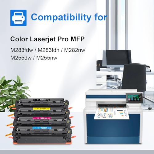 myCartridge 207A Toner with Chip Compatible with HP 207A 207X Toner Cartridge for HP Color LaserJet Pro MFP m283fdw M255dw m255nw m282nw m283fnd W2210A W2211A W2212A W2213A (4-Pack)