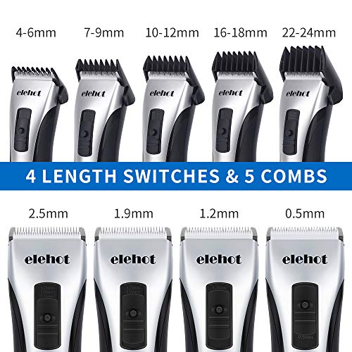 ELEHOT Hair Clippers for Men Electric Trimmer Cutter with 4 Length Switches 5 Combs Rechargeable Cordless LED Indicator for Men