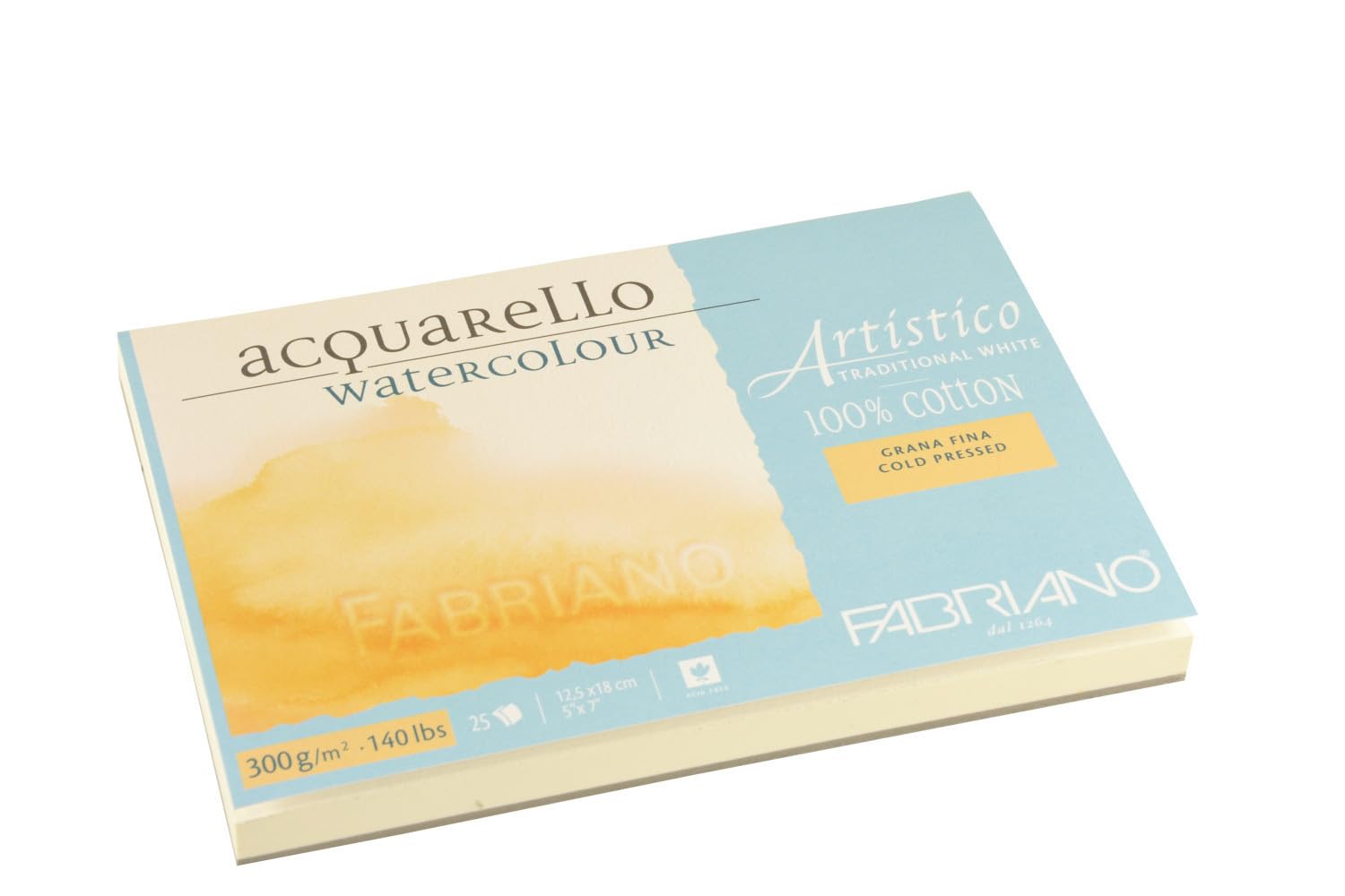 Fabriano ATW BL 4CO 25 °F Echtbuetten Watercolour Paper Tap Emuehl GF 5 x 7-inch, White