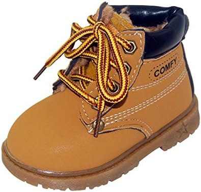 NINGQIUPI Boys Girls Winter Autumn Martin Boots Warm Lace Up Faux Suede Flat Ankle Snow Boots Shoes