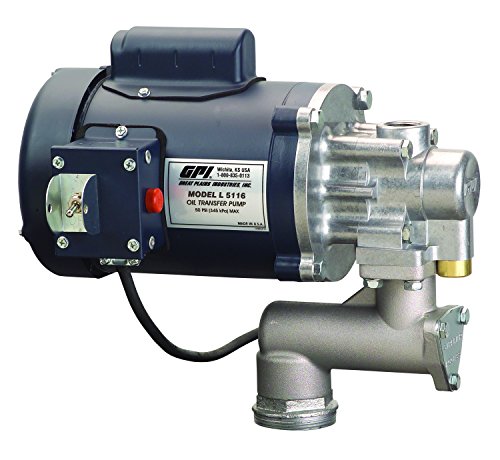 GPI 142100-01, L5116 Oil Pump High Viscosity Oil Pump, 4 GPM, 115/230-VAC, 0.75-Inch Ball Valve Nozzle, 0.75-Inch X 8-Foot Hose, 3-Foot Power Cord with Three-Prong Grounded Plug, Suction Pipe