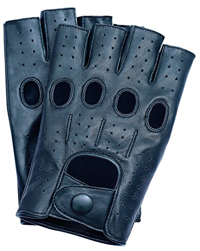 Riparo Motorsports Men's Fingerless Half Finger Driving Fitness Motorcycle Cycling Unlined Leather Gloves (XX-Large, Black) - Thumbnail 2