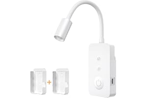Ellasay Reading Light Wall Mounted, LED Rechargeable Book Light for Reading in Bed with USB Output & Auto Off,5 Dimming 2700K- 6000K Flexible Gooseneck Headboard Reading Lamp,2 Install Ways