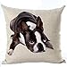 Cotton Linen Cute Funny Various Pet Dogs Human Friends Boston Terrier Throw Pillow Covers Cushion Cover Decorative Sofa Bedroom Living Room Square 18 Inches