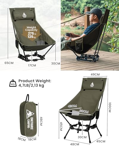 ONETIGRIS Dragonhide Oversized Camping Chair with Pillow Design, Comfortable Widened Seat Folding, 275 lbs Capacity