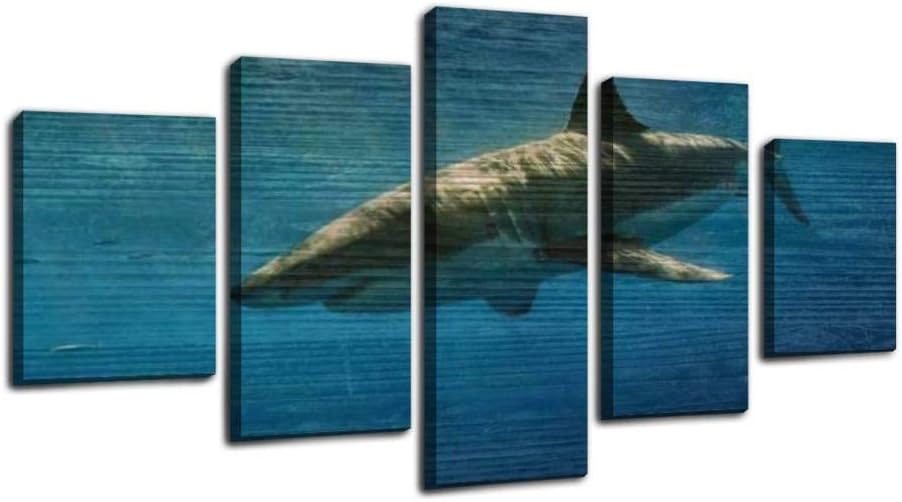 cage diving with great white sharks in guadalupe, mexico great white Framed Art Wall Painting Pictures Canvas Prints Gallery Wrapped Poster Home Office Living Room Wall Decor Ready to Hang 5 Panel