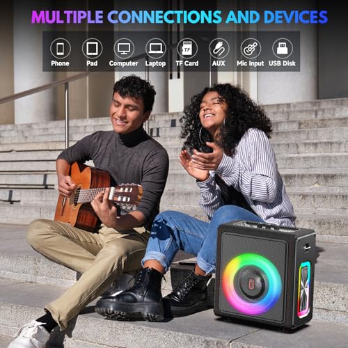 Karaoke Machine, Portable Bluetooth 5.3 Speaker with 2 Wireless Microphones for Adults, 200W Retro Leather PA System with Pitch Correction, Supports TV/TWS/TF Card/USB/AUX/Live (2MICS)