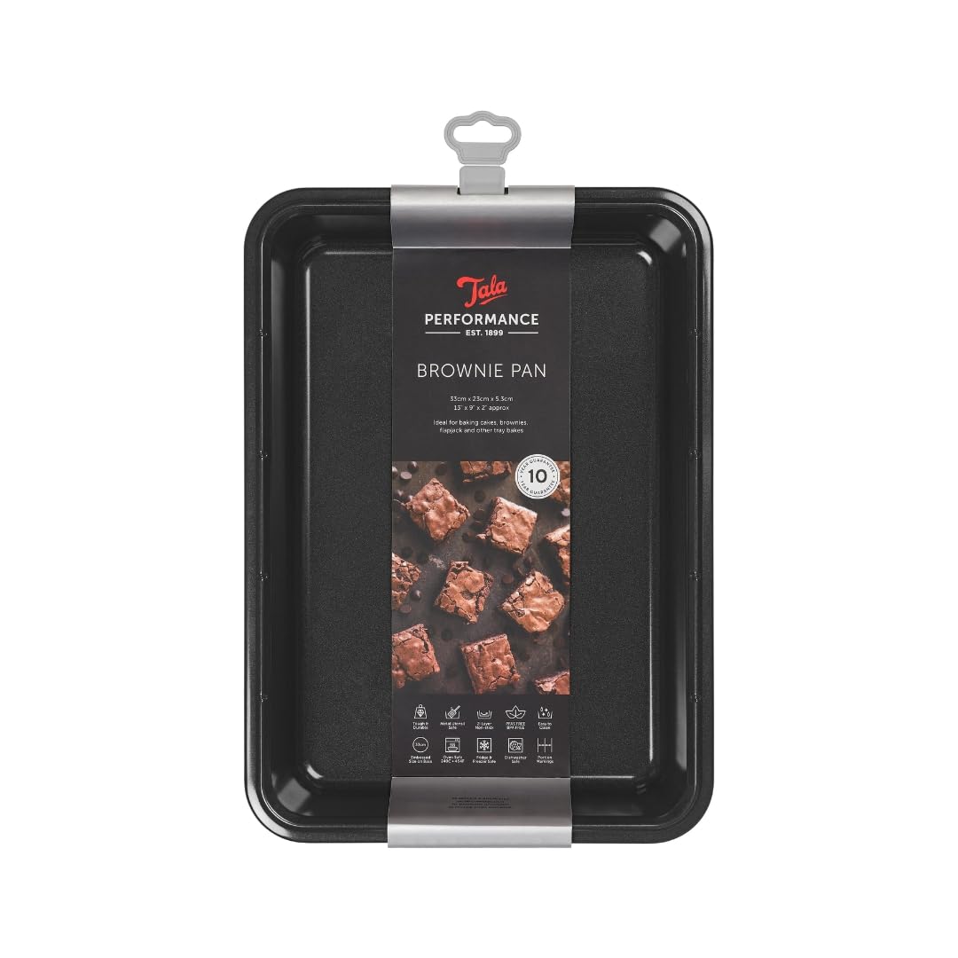 Tala Performance Non-Stick Brownie Pan, 34.5x24.3x4.10 cm, Professional Gauge Carbon Steel with Eclipse Premium Non-Stick Coating, Ideal for Tray Bakes and flapjacks