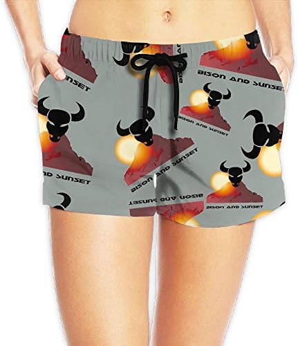 Bison And Sunset Funny Women's Spray Board Shorts Fish Beach Shorts