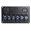 Proelectric-Blue-LED-Light-2-Waterproof-MarineBoat-Car-Switch-Panel-6-Gang-USB-Charger-Voltage-Indicator-Power-Socket-5-pin-On-Off-Rocker-Switch