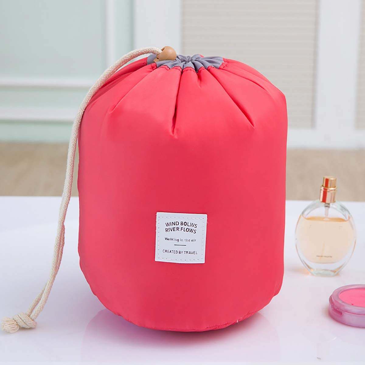 Travel Cosmetic Bags Barrel Makeup Bag, Women&Girls Portable Foldable Cases, EUOW Multifunctional Toiletry Bucket Bags Round Organizer Storage Pocket Soft Collapsible(Lightblue) : Beauty