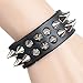 Xusamss Hip Hop Alloy Rivet Bullet Chain Leather Bracelet Bangle Two Set,7-8inches