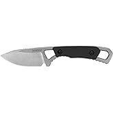 Kershaw Brace Fixed Blade Knife, Silver and Black, 2 Inch Drop Point Blade | Full Tang Design, EDC, Polypropylene Sheath and Cord, Everyday Carry for Men and Women