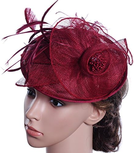 XSWPL Fascinator Hair Clip Cocktail Headwear Flower Bridal Headpieces Tea Hat For Womens and Girls Burgundy