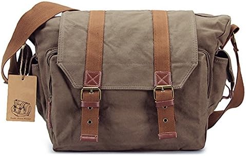 Waterproof Digital SLR DSLR Camera Bag Mens Vintage Canvas Leather Messenger Bag with Camera Case Insert by FireRainbow (Army Green)