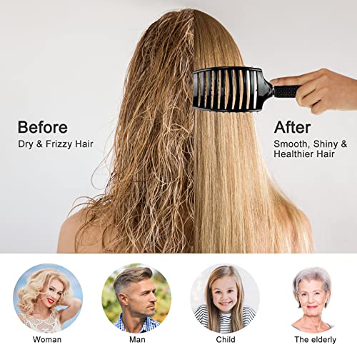 Boar Bristle Hair Brush, Vented And Curved Detangling Hair Brush For