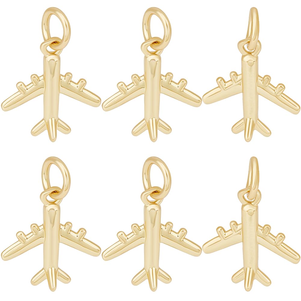 Beebeecraft 1 Box 12Pcs Airplane Charms 18K Gold Plated Plane Flight Airline Aircraft Transport Pendants Charms with Jump Rings for Jewellery Necklace Bracelet Making