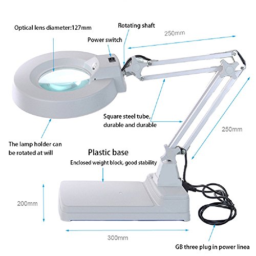 vinmax Folding LED Desk Lamp Magnifier Glasses 5" Glass Lens Rotary 10