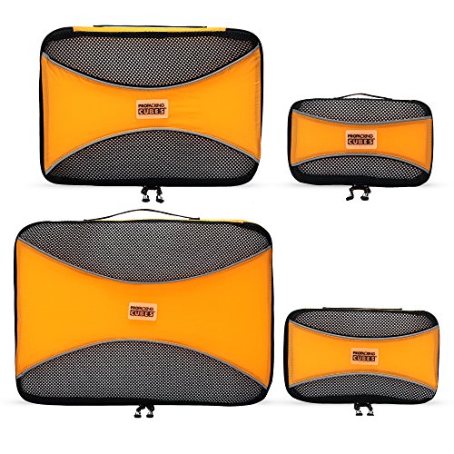 PRO Packing Cubes - 4 Pc Lightweight Travel Packing Cube Set -
Organizers and Compression Pouches System for Carry-on Luggage
Accessories, Suitcase and Backpacking. Small, Medium & Large (Orange)