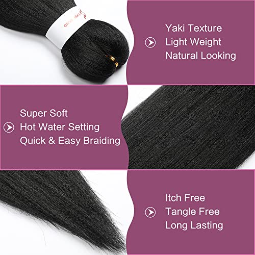 Easy Braid Pre stretched Braiding Hair 14 Inch 3Packs Black Hair Products for Natural Hair Kanekalon Braiding hair Pre stretched Hot Water Setting Box Braid Crochet Hair Extensions (14 Inch,1B#)