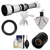 Samyang 650-1300mm f/8-16 Telephoto Lens (White) with 2x Teleconverter (=650-2600mm) for Canon EOS 60D, 7D, 5D Mark II III, Rebel T3, T3i, T4i Digital SLR Cameras