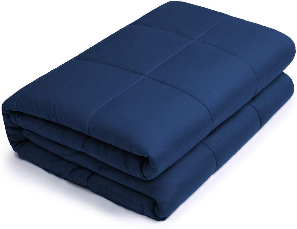 HOSUKKO Weighted Blanket Adult 60''x80'', 15lbs for 120-180lbs Individual,Bed Weighted 2.0 Heavy Blanket 100% New Cotton with Glass Beads Grey for Adults, Youths (60"x80" 15lb, Blue)