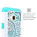 Galaxy Luna Case, Express 3 Case, J1 2016 Case,Elegant Choise Slim Dual Layer Armor Studded Rhinestone Bling Phone Case Cover with Flower Pattern for Samsung Galaxy Luna /J1 2016 (White/Turquoise)