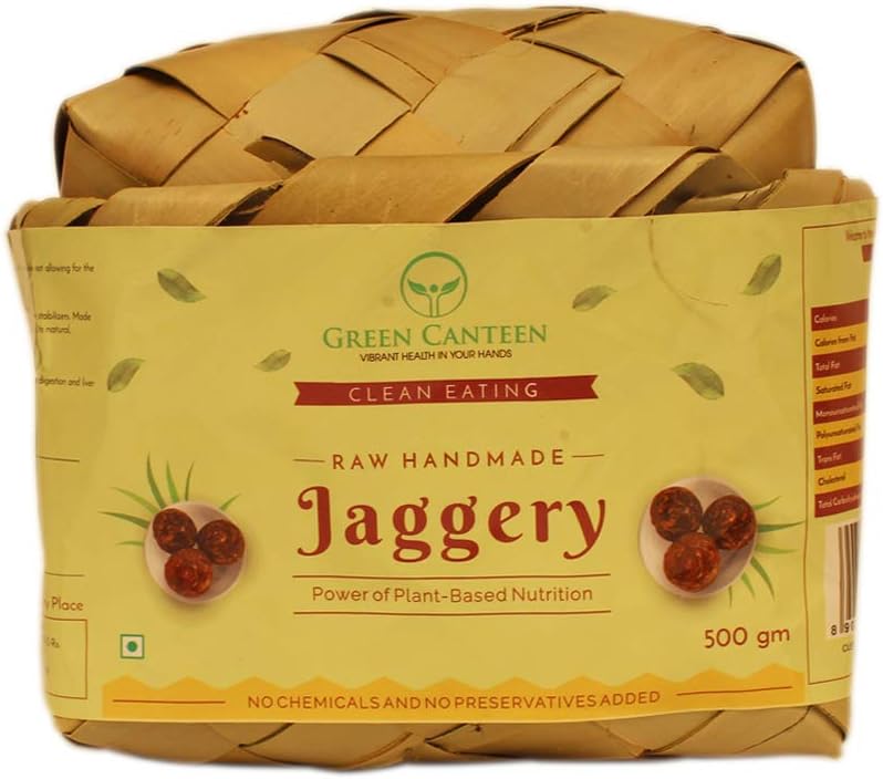 Green Canteen Raw Handmade Sugarcane Jaggery Vegan and Gluten Free (No Added Sugar, No Impurities, No Added Colour, No Added Preservatives) (500gm)