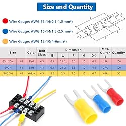 smseace 250Pcs #8(M4) 22-16/16-14/12-10AWG Fork