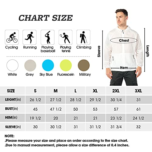 TIAOZHANZHE Mens UPF 50+ Sun Protection Jacket Lightweight Cycling Jackets Long Sleeve Shirt Full Zip Hoodie with Pockets