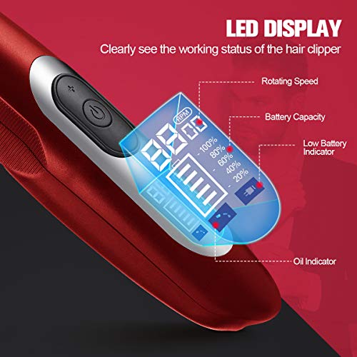 Hair Clippers Men Cordless, Electric Hair Clippers for Men, Liaboe Professional Hair Trimmer Set Rechargeable Led Display 3 Speed Adjustment Hair Clippers with 4 Guide Combs, 2 Trimmer Heads, Brush