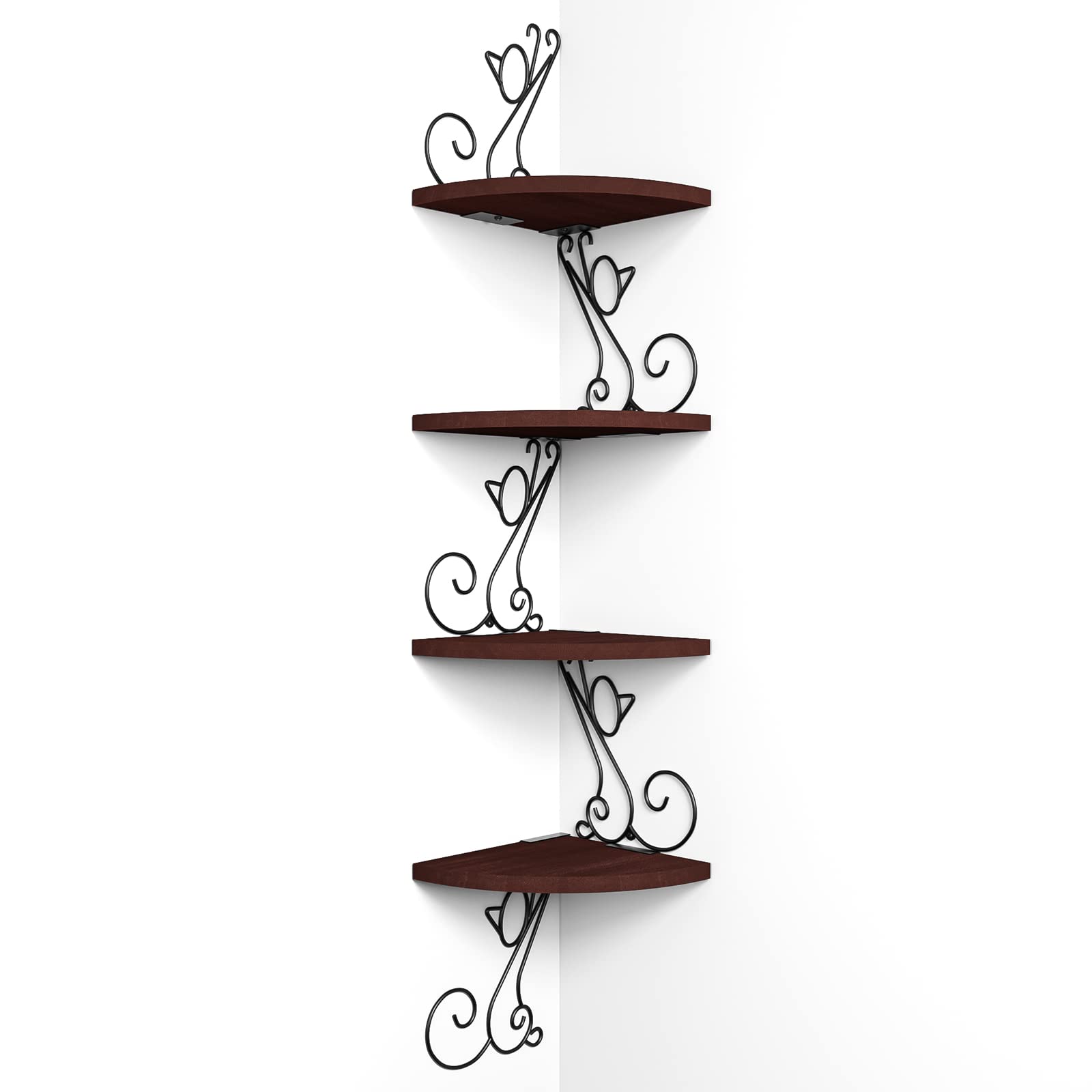 Photo 1 of Alsonerbay Corner Shelf Wall Mount, 4 Tier Floating Shelves for Wall, Easy-to-Assemble Wall Shelves Rustic Wood Decor for Bedroom Living Room Bathroom Kitchen Office, Walnut Finish
