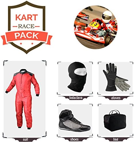 Sports Blue Go Kart Racing Suit Suit,Gloves,Balaclava and Shoes Free Bag - Red Lining Drees with Black Style