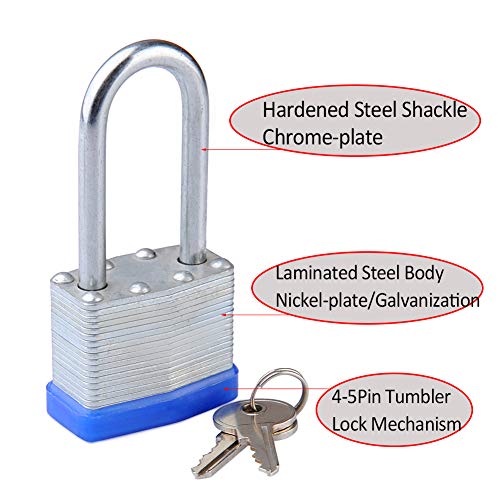 SEPOX Padlock, 1-9/16" Wide Body Laminated Steel Padlock with Long Hardened Steel Shackle Pack of 2 - Thumbnail 3