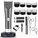 SUMCOO Hair Clippers, Low Noise Cordless Kids Grooming Clippers and Hair Trimmer for Men and Baby with 2 Rechargeable Batteries, Charging Base and 8 Guide Combs (Grey)