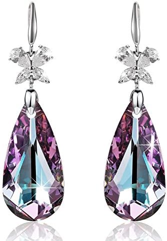 LE PAPILLION Luxury Austrian Crystals Drop Dangle Earrings for Women /Girls / Ladies (Purple -Teardrop)