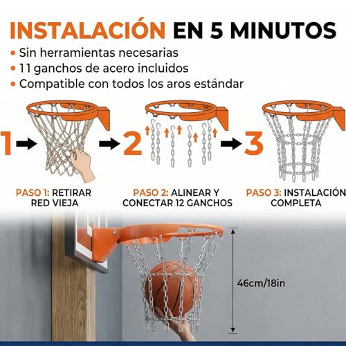 Dederwern Red de Baloncesto, Metal Red para Canasta de Basquetbol, Reemplazo de Red de Baloncesto, Compatible con la Mayoría de Canastas de Baloncesto Estándar de Interior y Exterior