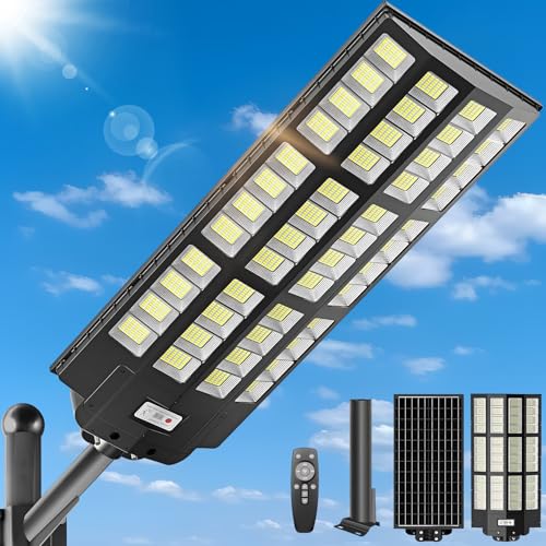 7500W Lampara Solar Exterior Potente,1680 cuentas de lámpara，Farola Solar Grande, Potente Luces con Control Remoto y Sensor de Movimiento,3 Modos Luz de Calle pared para Jardín,Patio.