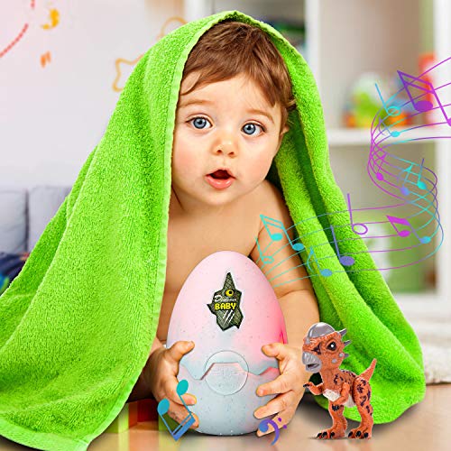 Dinosaur Hatching Egg, Surprise Growing Dino Egg Toy Mini Stygimoloch Dinosaur Figures Inside with LED Light, Music, Lifelike Hatching Sound