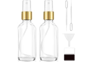 Tecohouse 4oz Glass Spray Bottles, 2-Pack Spray Bottle for Hair, Empty Spray Bottles with Labels, Funnel, Pipettes, Small Glass Fine Mist Bottles - Clear