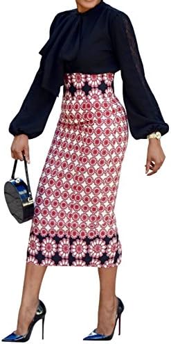 JOYCHEER Womens Skirts African Print High Waisted Skirt Dashiki Pencil Summer Midi Dresses