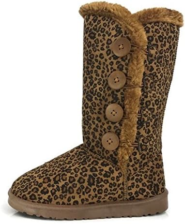 Womens Trish Soft Fur Lined Warm Winter Boot Mid Calf Suede Girls, Leopard, 7