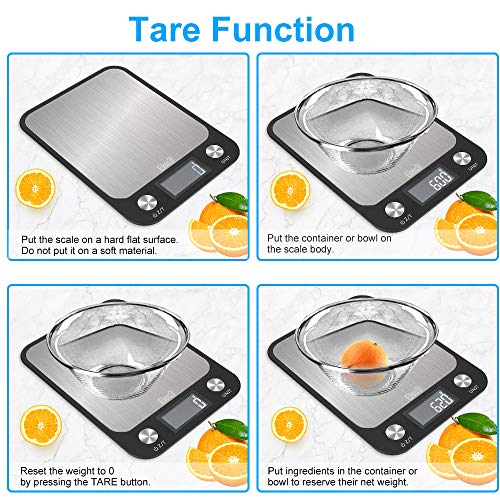 Digital Kitchen Food Scale, Elec3 Kitchen Weight Scales for Cooking & Baking, Ultra Slim/Multifunctional/Tare Function Measuring Scales- 22lb/10kg Capacity, 0.04oz/1g(Batteries Included)