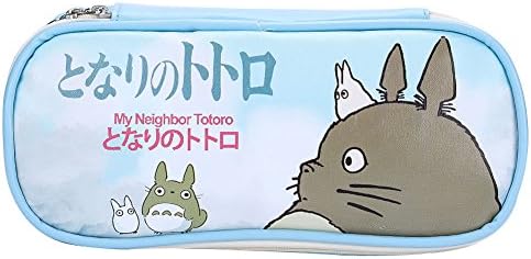 Jiquan My Neighbor Totoro Pencil Cases Waterproof PU Leather Large Capacity Zippered Pen Pencil Pouch Bag Stationery Holder (Blue)