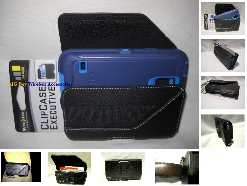 Nite Ize Extended Black Executive Genuine Leather Horizontal Heavy Duty X-large Cover Case W/Rugged Fixed Belt Clip Fits Samsung Galaxy S5 SM-G900A AT&T/ SM-G900P Sprint / SM-G900R4 US Cellular/ SM-G900T T-Mobile / SM-G900V Verizon Blue Commuter/Defender Otterbox